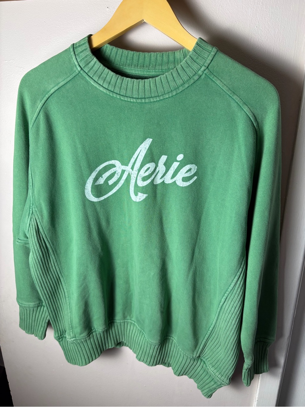 aerie Oversized Green Crewneck Sweatshirt Size XXS